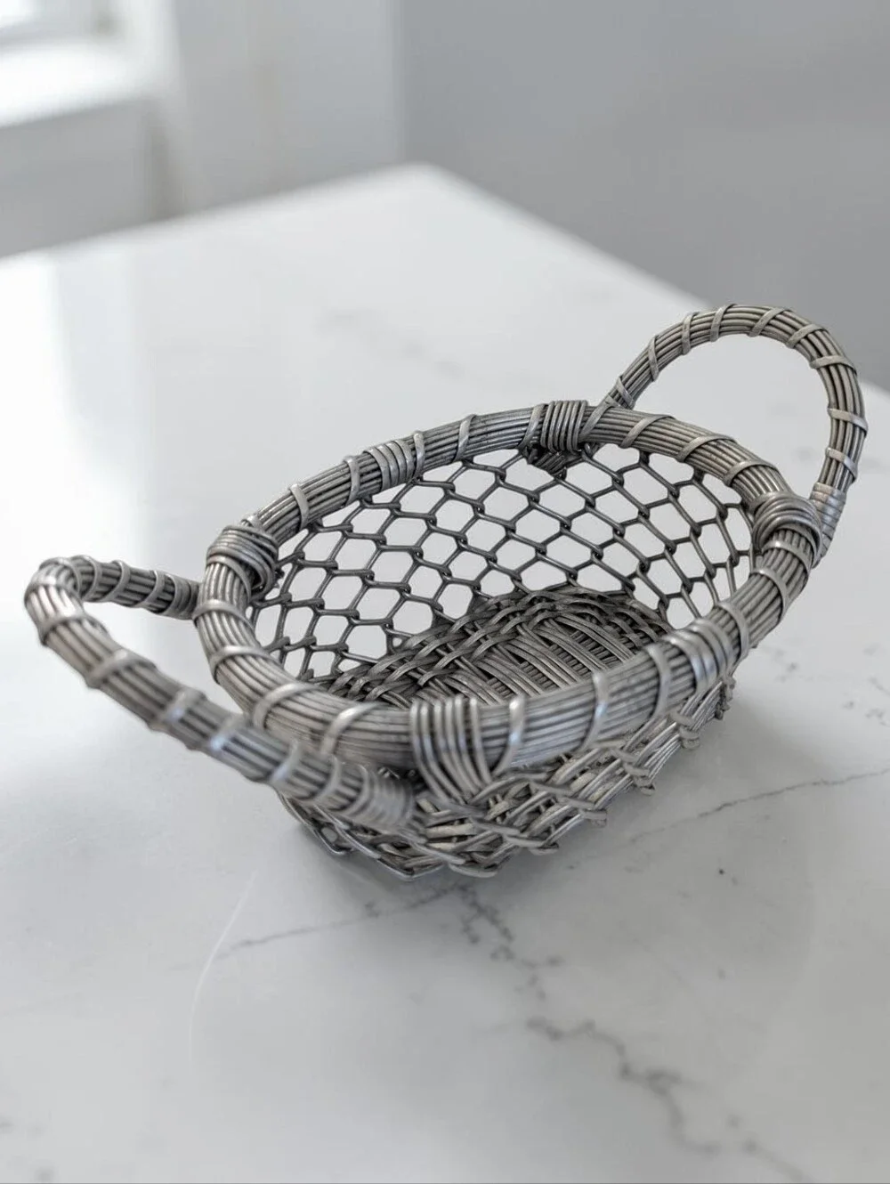 VINTAGE Woven Decorative Silver Basket Handles Indian Aluminum Metal Wire